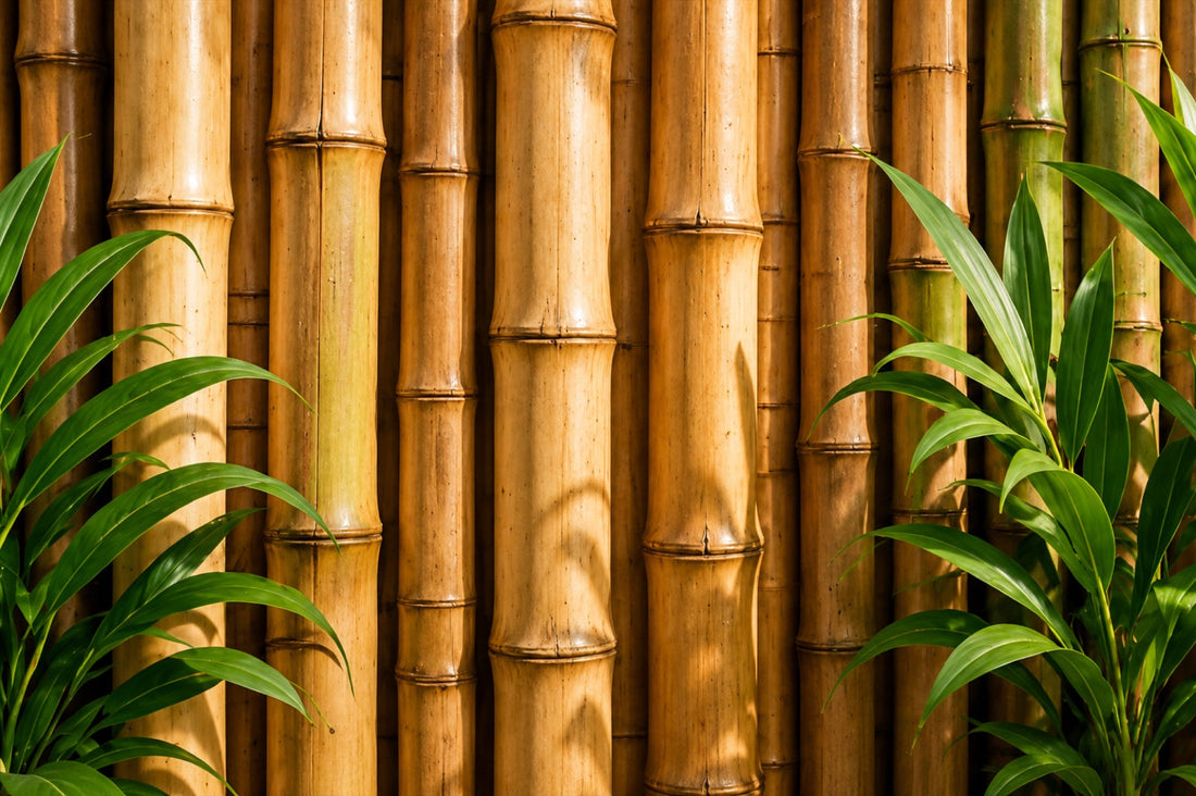 Close-up of natural bamboo poles
